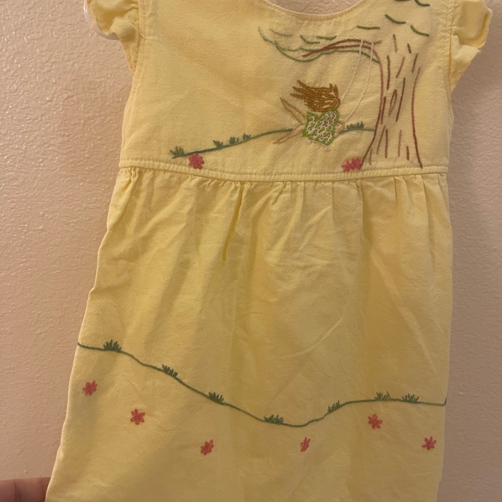 The fancy feather size 18 mth Charming Yellow Kid Dress girl on swing Embroidery